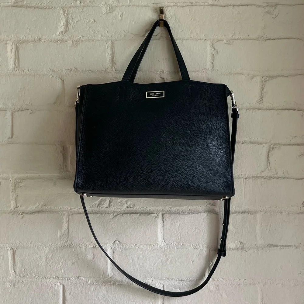 Kate Spade black leather boho basic cute contemporary crossbody purse bag